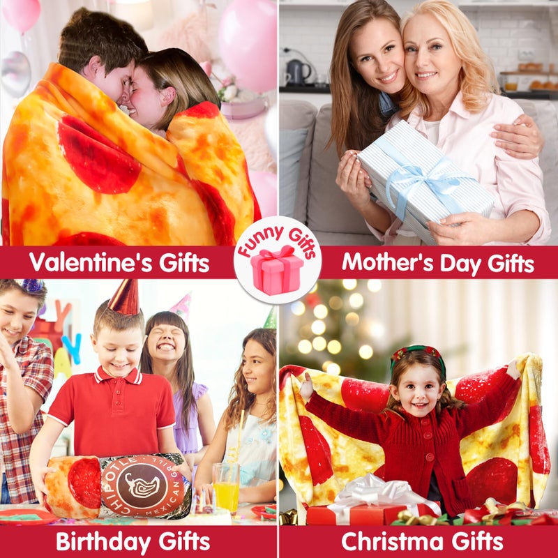 Jorbest Pizza Blanket Adult Size 71 Inches Birthday Gifts for Women Men Mom Teen Boys Girls, Novelty Pizza Throw Blanket Funny Gifts for Adult and Kids, 285 GSM Soft Flannel Fun Food Blanket (Red) ï»¿ - Image 3